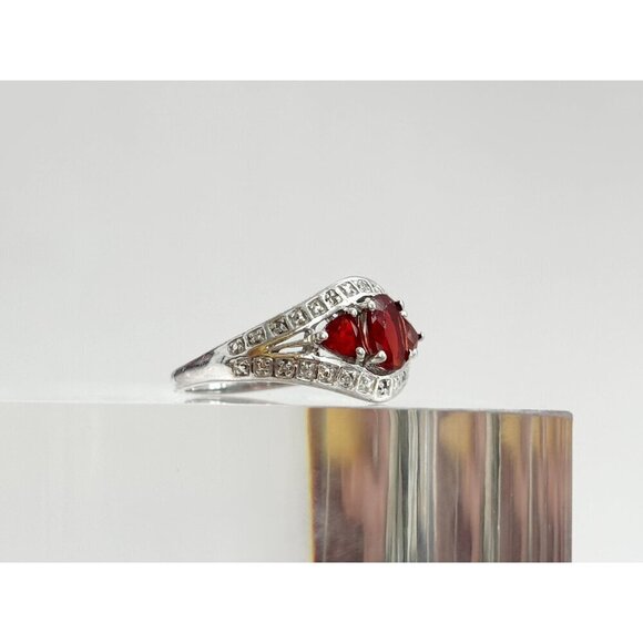 Art Deco Garnet Oval Cut Multi Gemstone Tapered Shank Sterling Silver Ring sz 8 - Picture 2 of 9